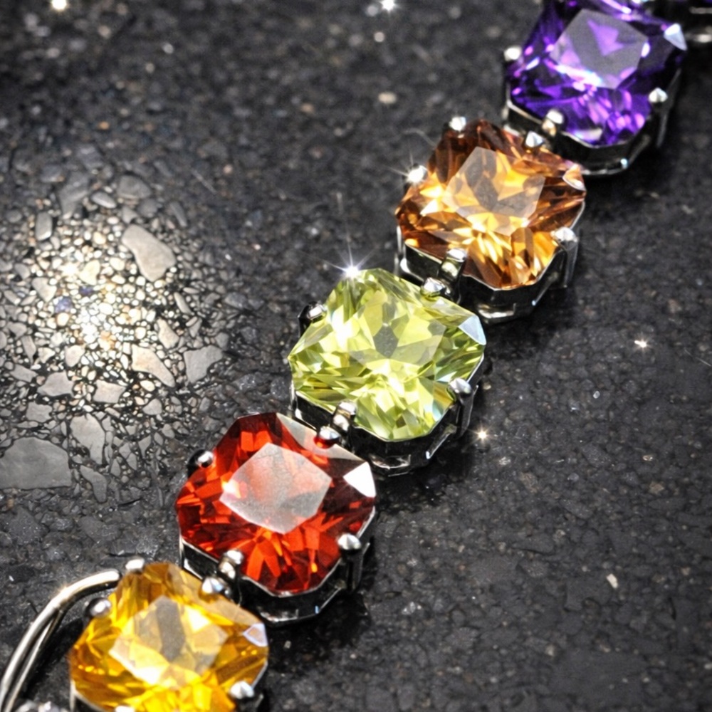 95c cushion cut CZ Red green blue purple orange yellow statement tennis bracelet